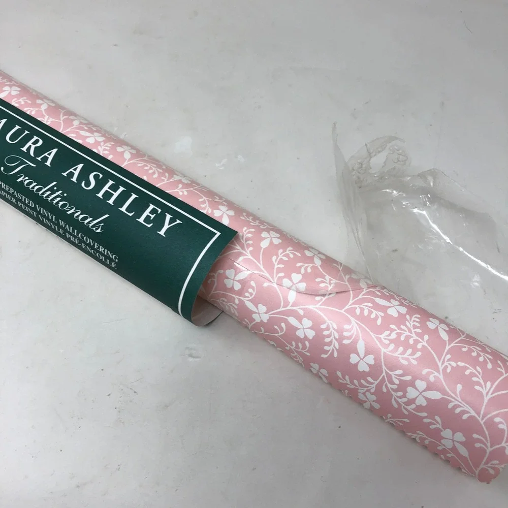 Vintage Laura Ashley Campion Wallpaper 1 Roll Vinyl Pink White Floral LA4091